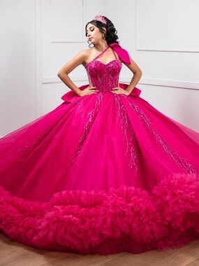 Fuchsia One-Shoulder Tulle Ball Gown Prom Dress
